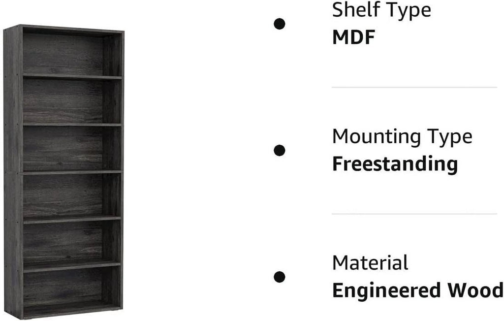 Bookshelves Floor Standing 6 Tier Display Storage Shelves 70in Tall for Home Office Living Room Bedroom H7502
