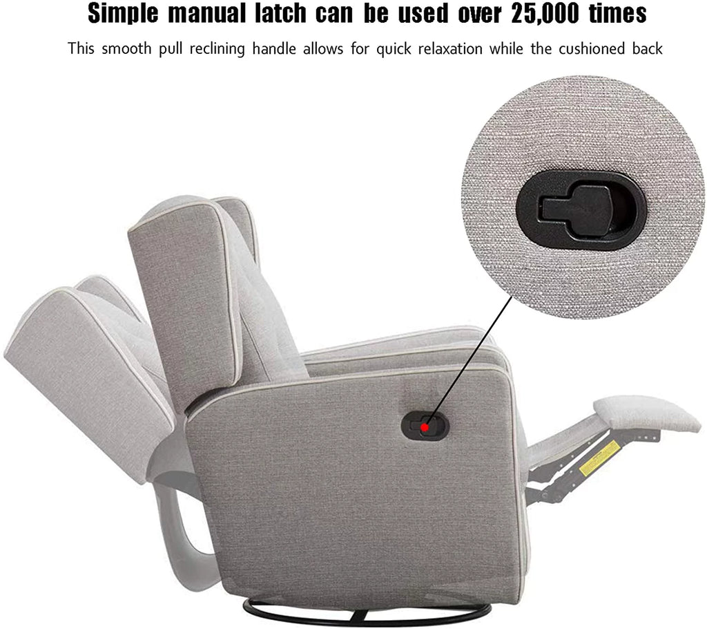 Swivel Rocker Recliner Chair, Manual Reclining, Single Seat, Gray O1480