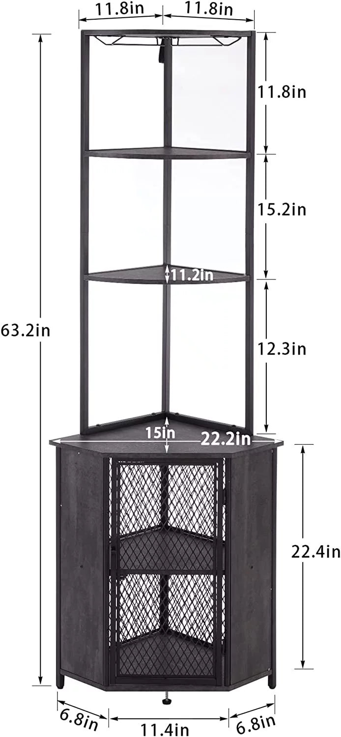 5-Tier Tall Corner Storage Cabinet, 63 Inch Bookshelf for Living Room, Charcoal Grey A3559