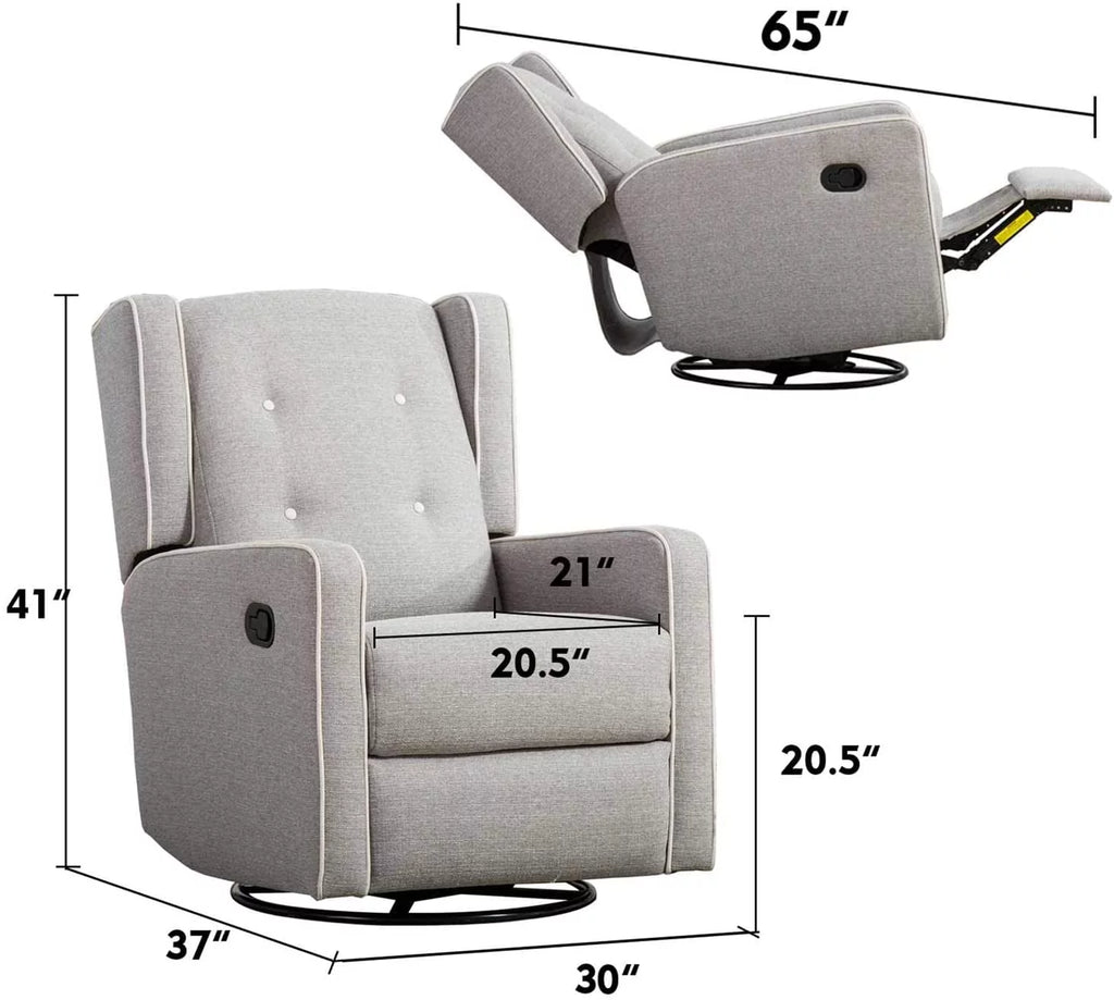 Swivel Rocker Recliner Chair, Manual Reclining, Single Seat, Gray O1480