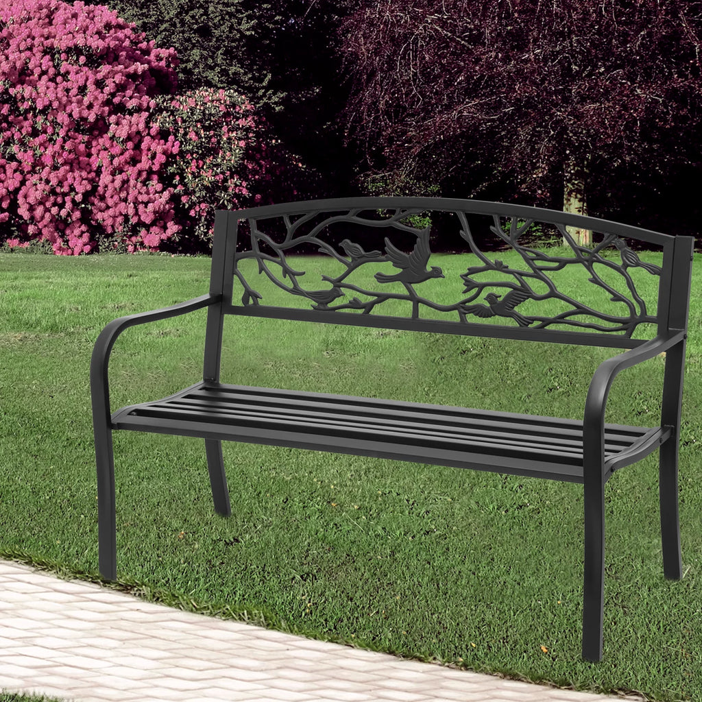 Outdoor Cast Iron Patio Bench with Bird Design Backrest Z971510