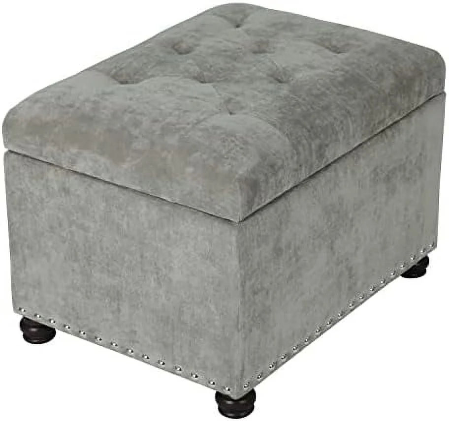 24" Rectangle Tufted Lift Top Ottoman Bench Faux Leather Footrest L58797
