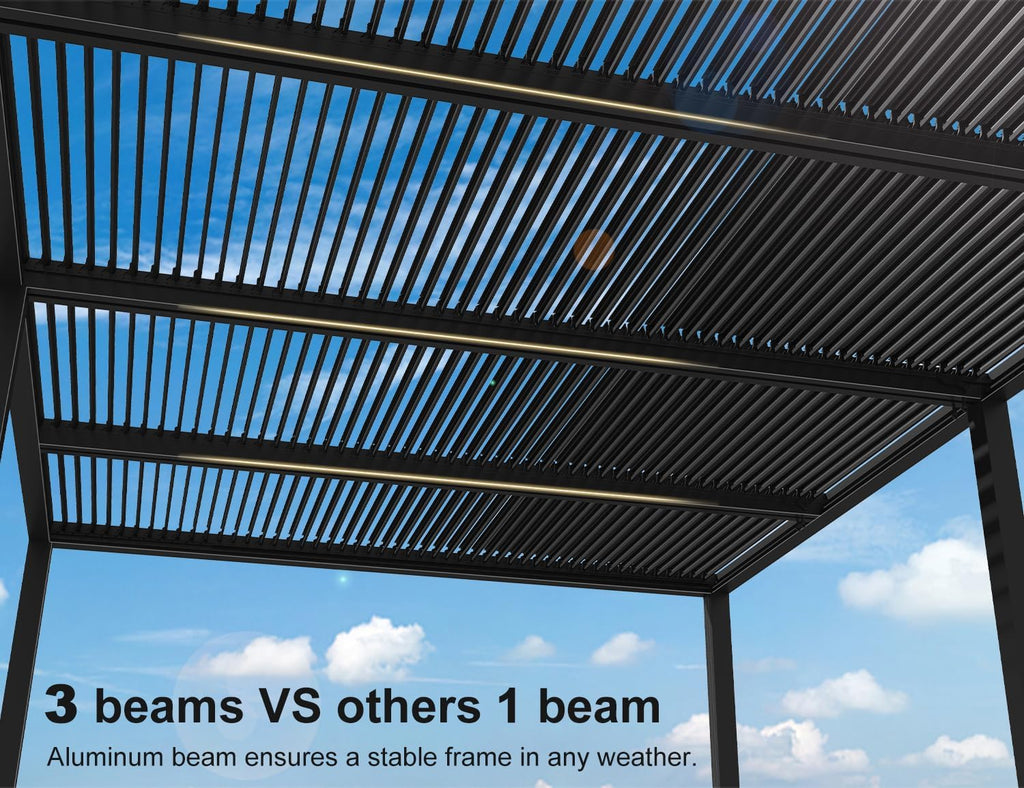 Louvered Pergola 12 x 20 ft Outdoor Aluminum with Adjustable Roof for Deck Backyard Garden W49810