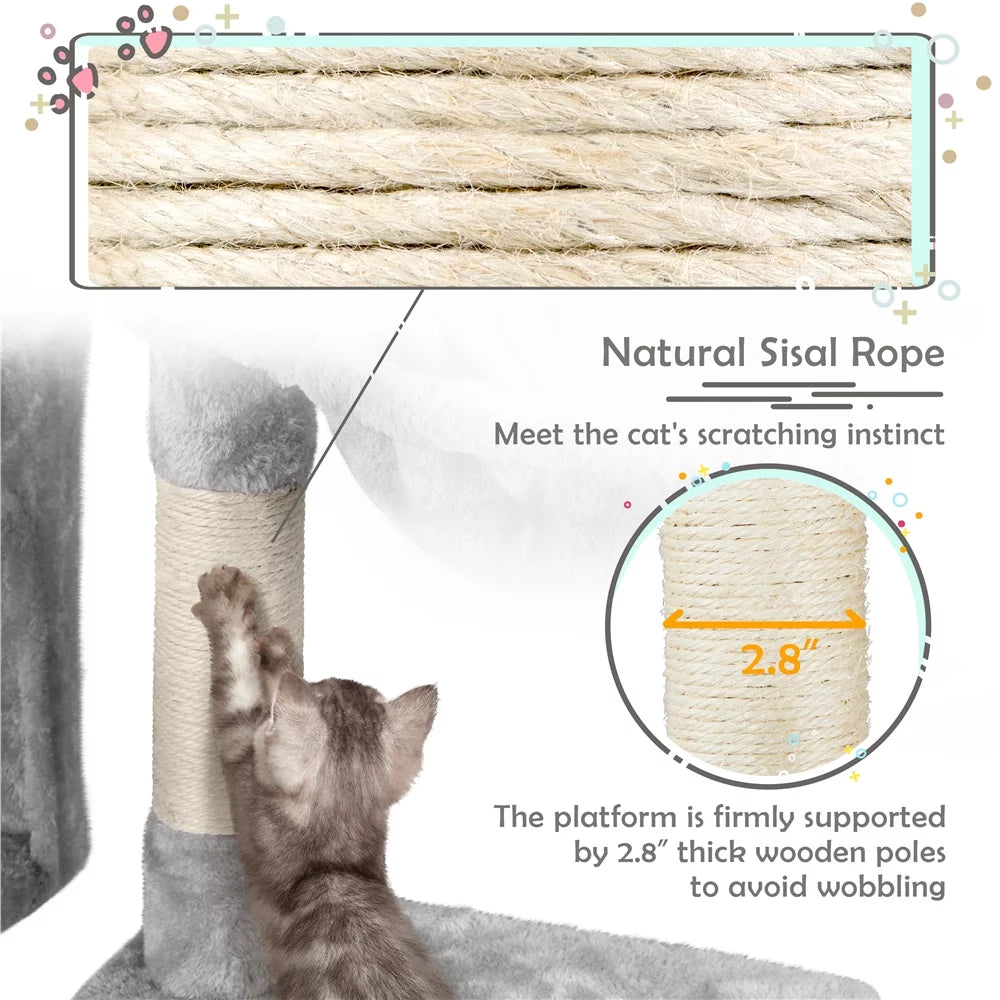 Cat Tree with Condo Perch Basket and Scratchers, Light Gray H7967