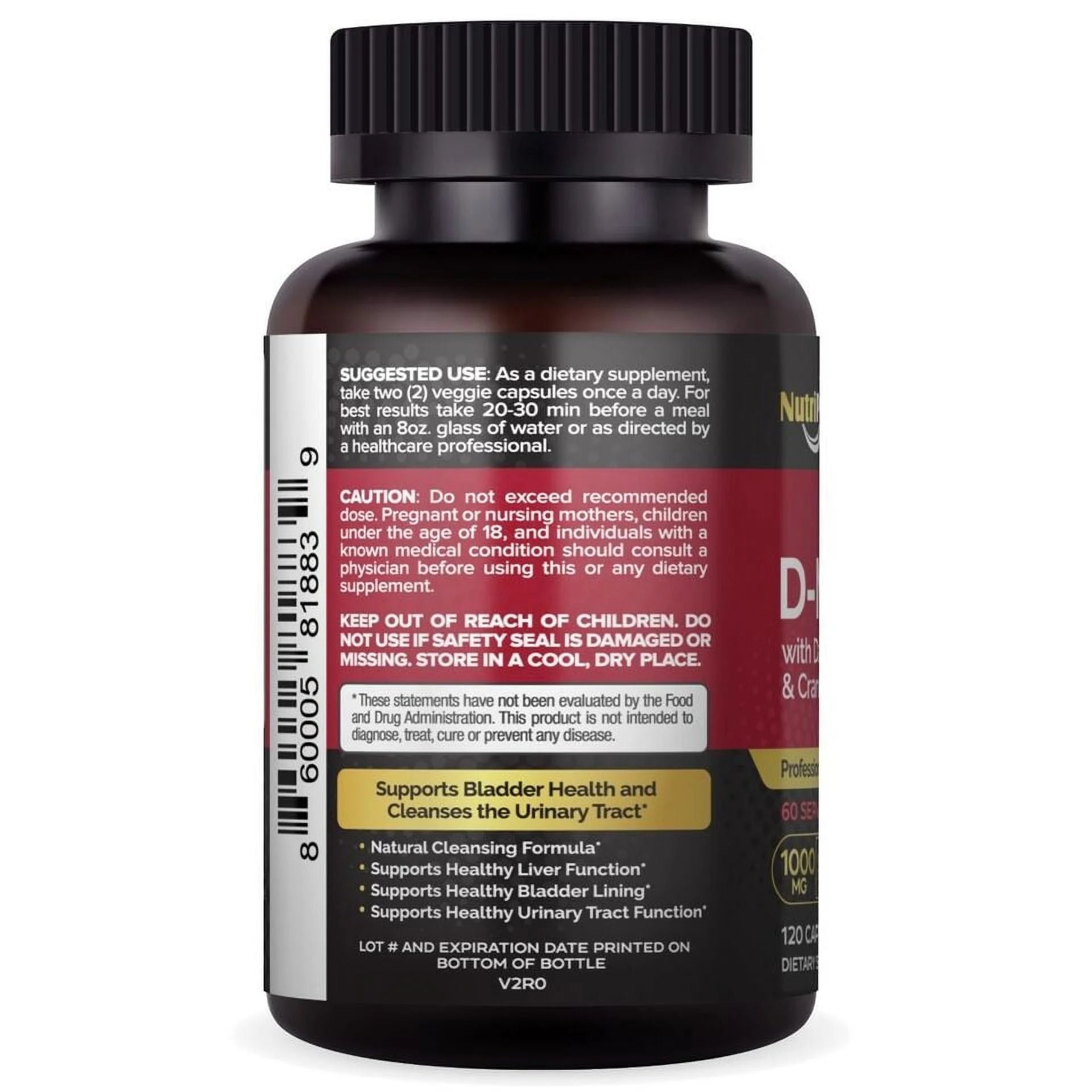 D-Mannose 1000mg Cranberry & Dandelion Extract UTI Support Capsules H7728