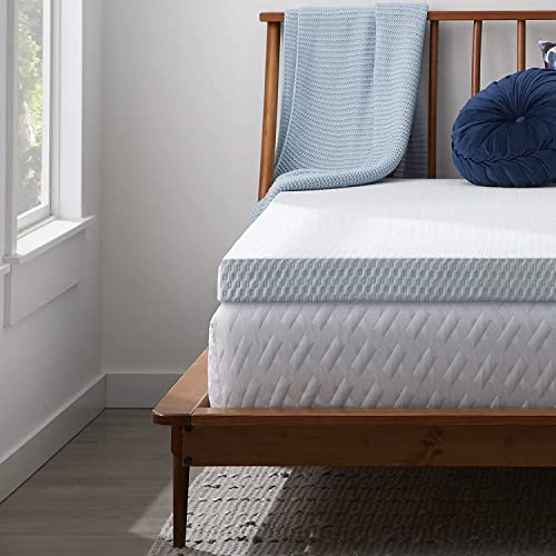 LUCID 4 Inch Gel Memory Foam Mattress Topper, Ventilated Design, Ultra Plush, CertiPUR-US Certified, Twin XL, Blue