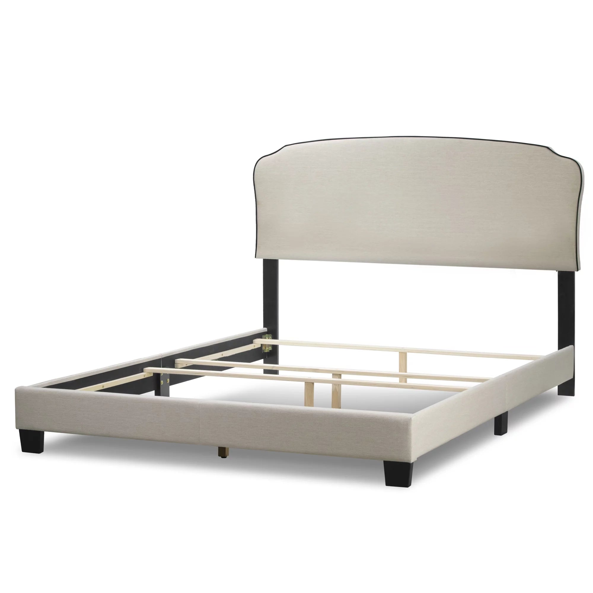 Beige Fabric Queen Bed with Contrasting Piping Accent D814