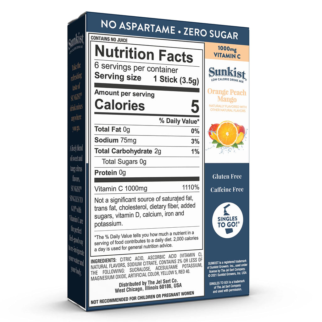 Orange Peach Mango Drink Mix Packets, 6-Count, Zero Sugar D3717