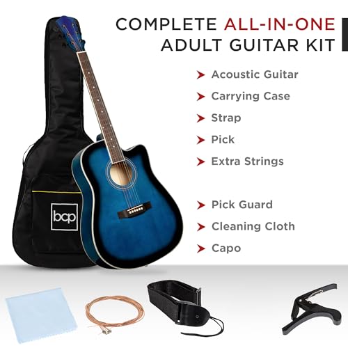 41in Full Size Acoustic Guitar Starter Set with Case, Strap, Capo, Strings, Picks V879042