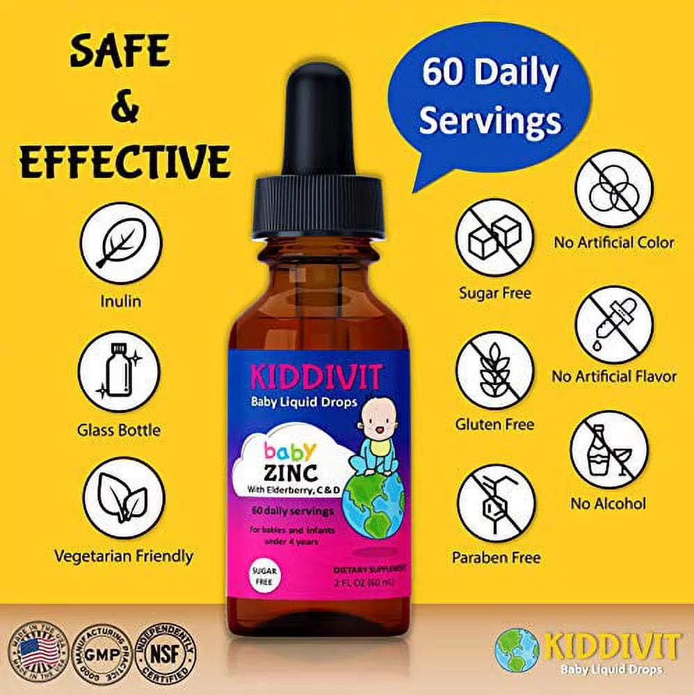 Baby Zinc Liquid Drops with Elderberry, Vitamin D3 & C - 60 Daily Servings, 2 Fl Oz V5445
