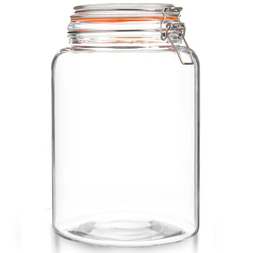 kitchentoolz Large 1 Gallon Glass Mason Jar with Hinged Lids, Extra Wide-Mouth Airtight Leakproof Sealed Canning Jars, Pickling Container, Preserving & Flour Storage - Pack of 2