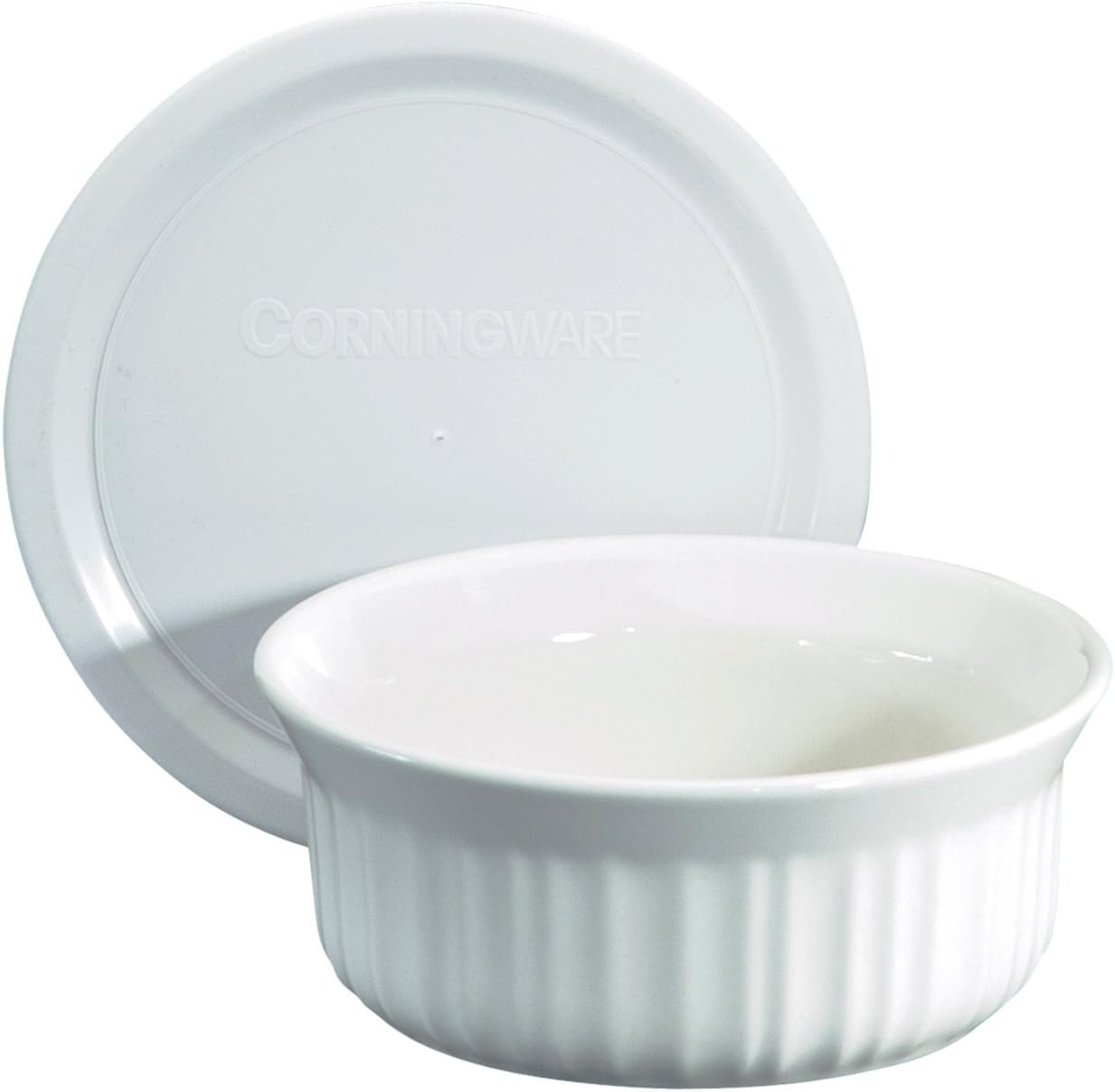 French White 16-Ounce Round Dish with Plastic Cover, Pack of 2 F553