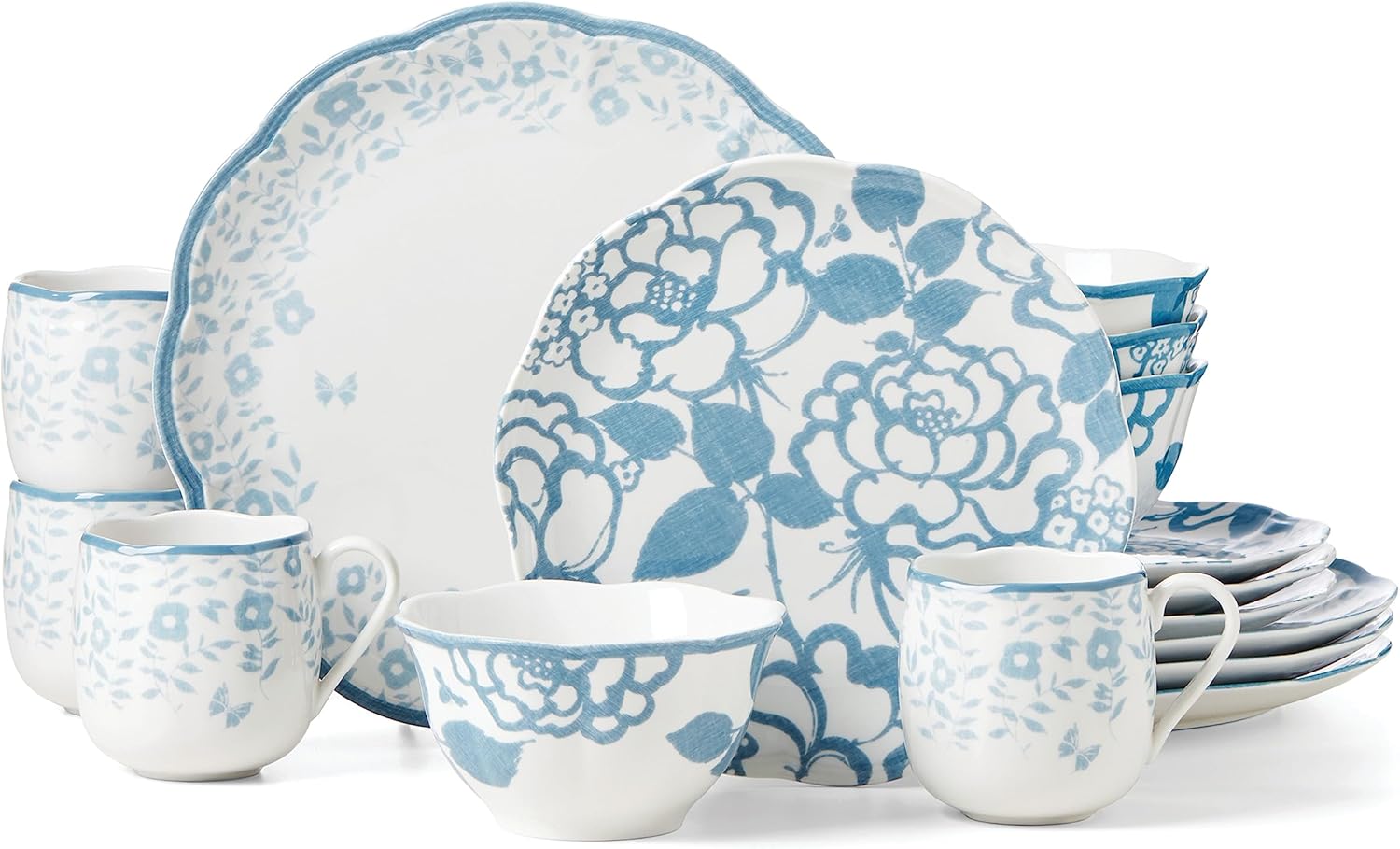Lenox 894548 Butterfly Meadow Cottage 16-Piece Dinnerware Set, Cornflower
