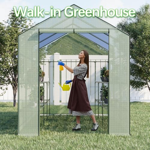 Walk-in Greenhouse with Roll-Up Zipper Door and Shelves, 56x28x76 inch U530766