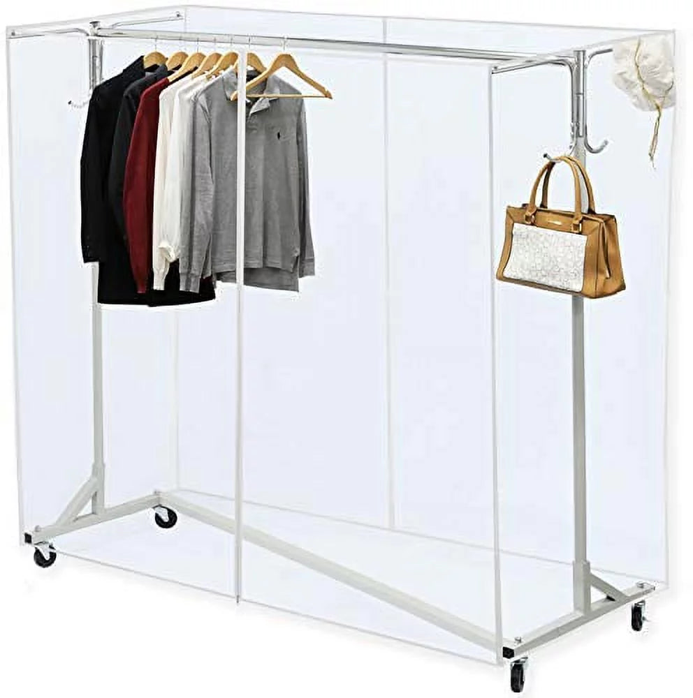 Simple Houseware Industrial Grade Z-Base Garment Rack, 400lb Load with 62" Extra Long bar w/Clear Cover and Tube Bracket