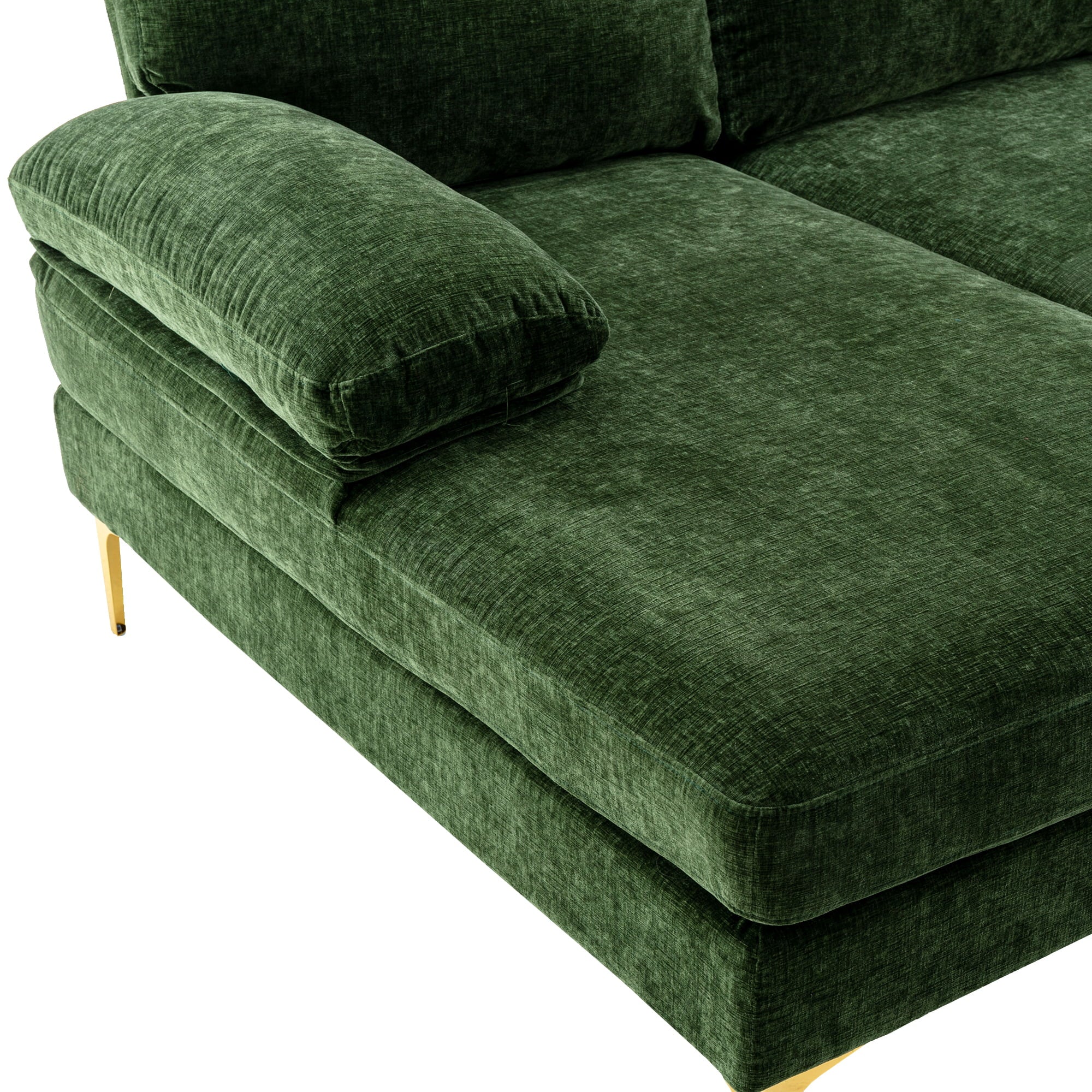 U-Shaped Sectional Sofa with Golden Metal Legs, Velvet Loveseat Chaise Lounge E893