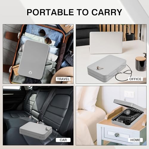 Handgun Safe with Key Lock, Portable Lock Box for Car, Home, Travel V990939
