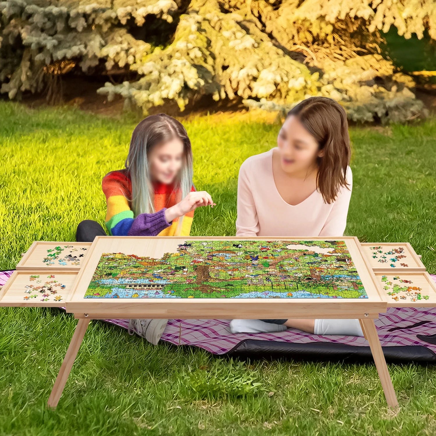 1500 Piece Wooden Jigsaw Puzzle Table with Folding Legs and 4 Drawers Q726