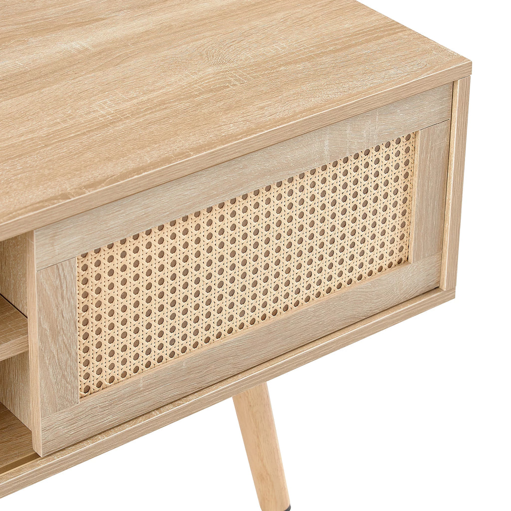Rattan TV Stand for 55 Inch TV with Sliding Doors and Adjustable Shelf K50867