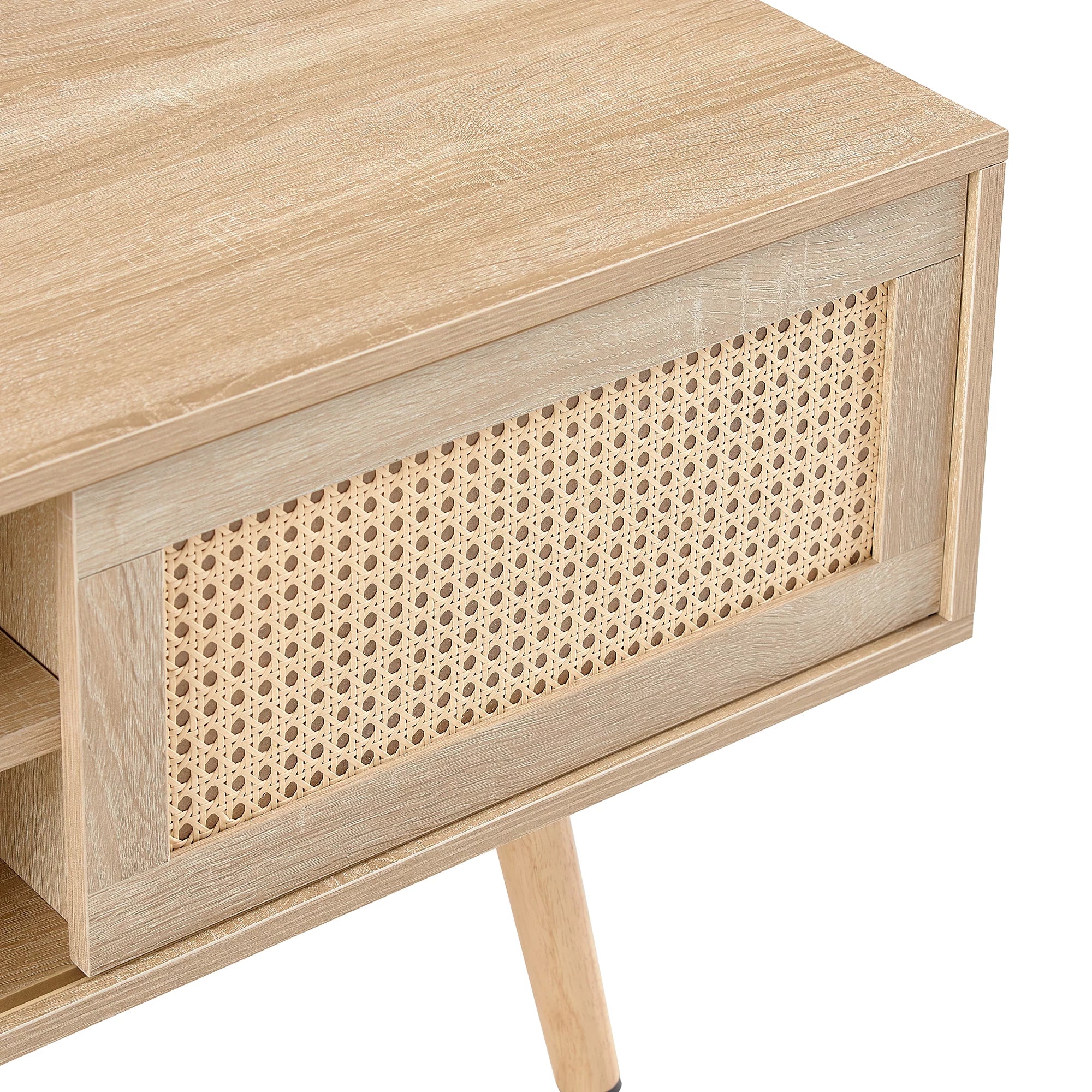 Rattan TV Stand for 55 Inch TV with Sliding Doors and Adjustable Shelf K50867