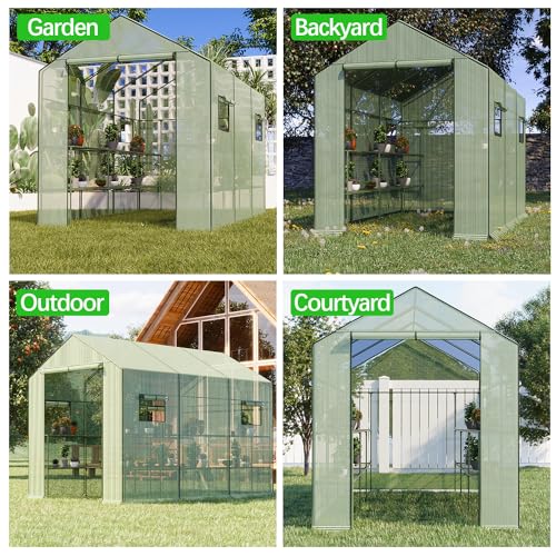 Walk-in Greenhouse with Roll-Up Zipper Door and Shelves, 56x28x76 inch U530766