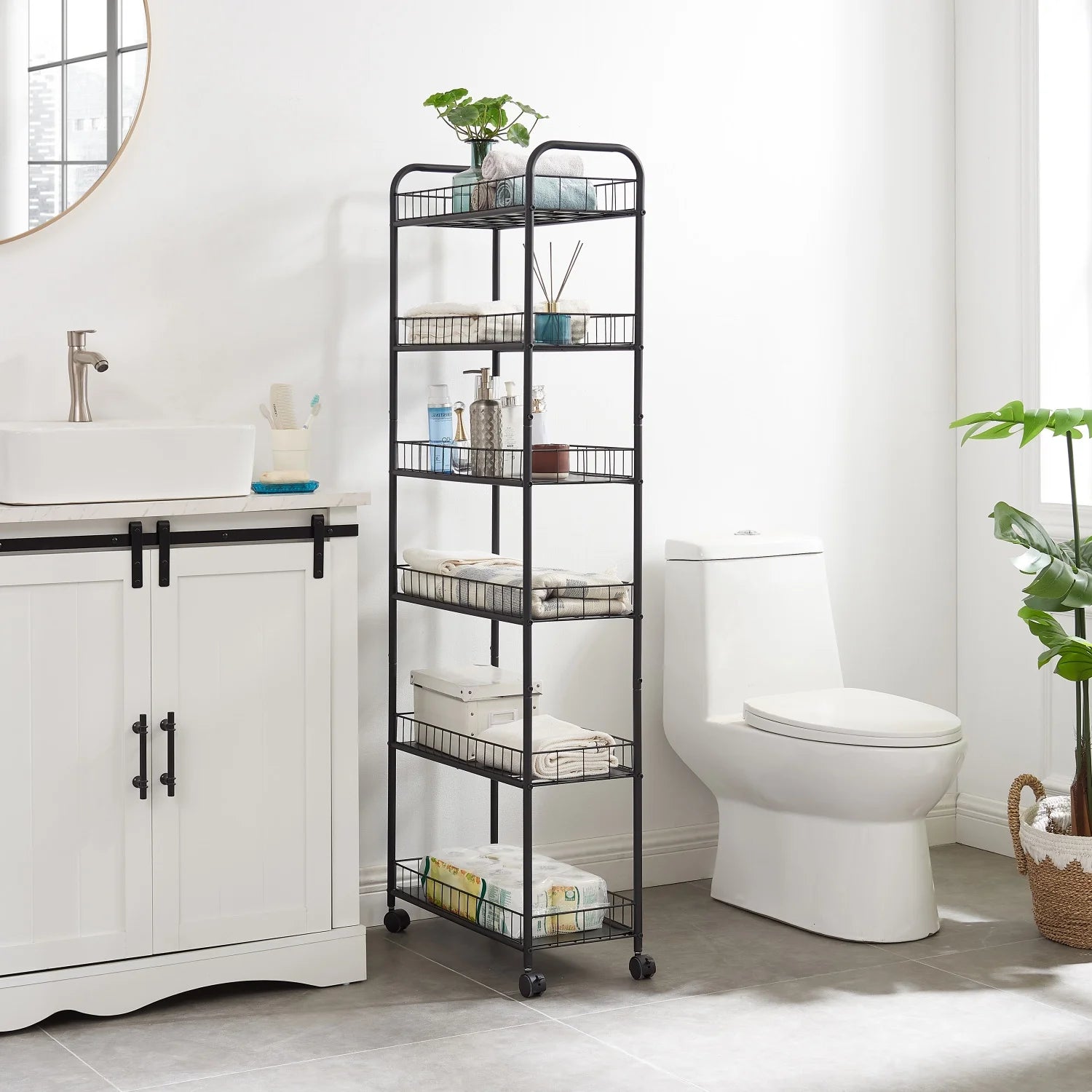 6-Tier Slim Rolling Storage Cart with Wheels, Metal Wire Shelving Rack O97375