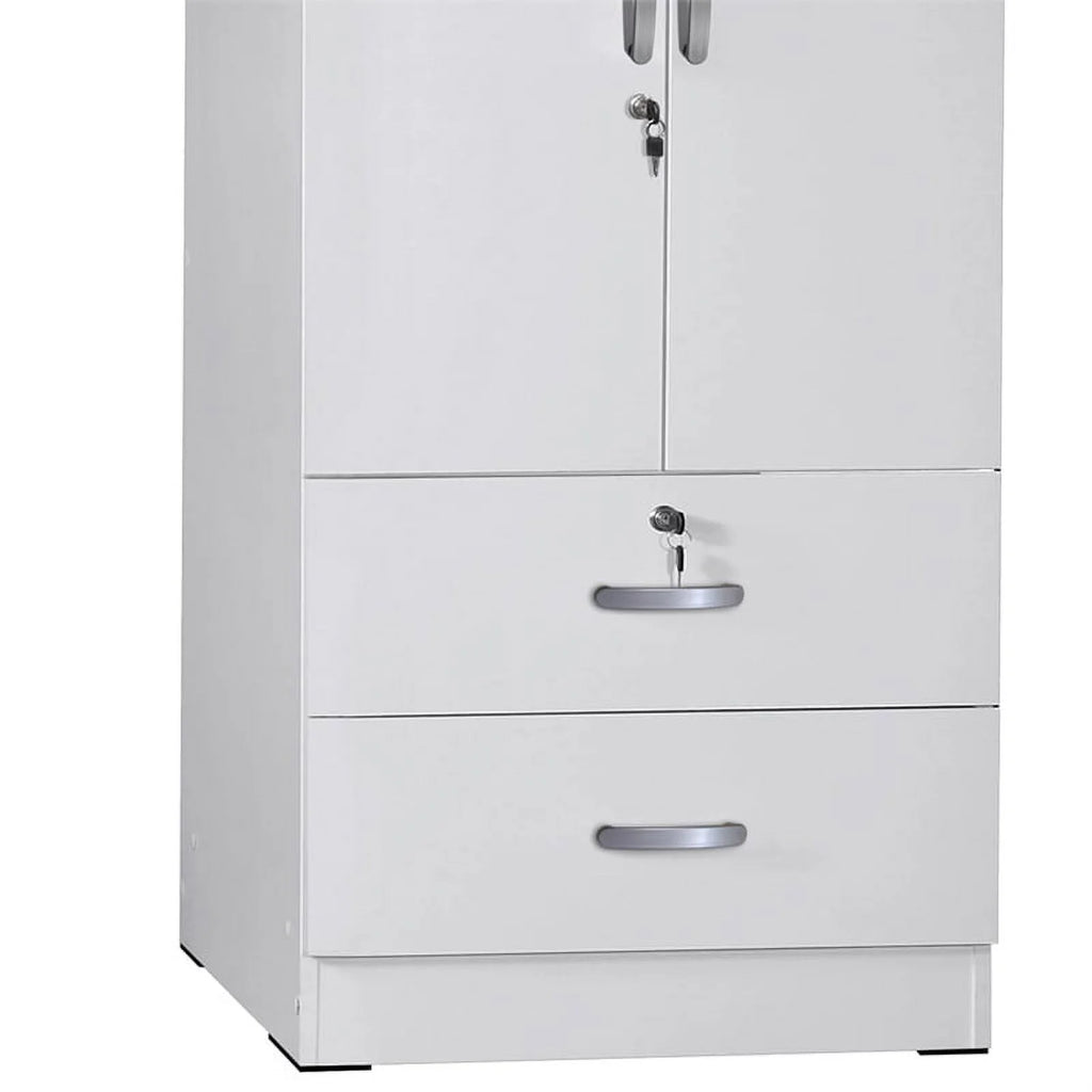 Wood 2-Door Wardrobe Armoire with 2-Drawers in White L701714
