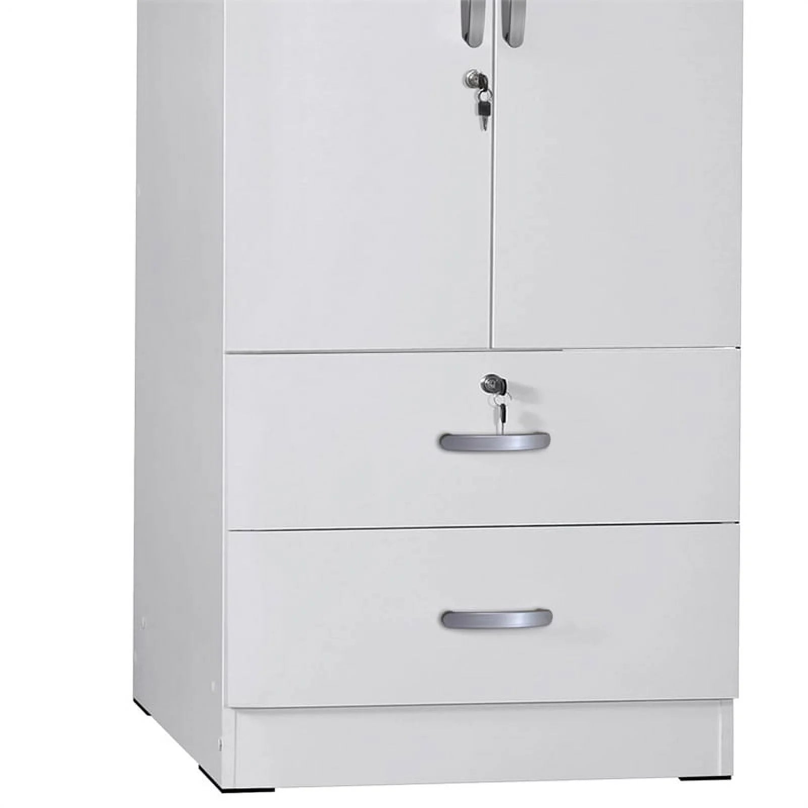 Wood 2-Door Wardrobe Armoire with 2-Drawers in White L701714