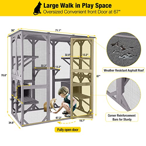 Outdoor Cat Enclosure Large Walk-in Cat Cage with Tarp Roof J6175