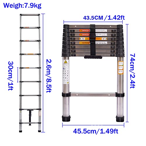 Telescoping Ladder 20FT Aluminum Compact Extension Ladder with Detachable Roof Hooks V575