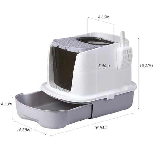 Cat Litter Box, Enclosed with Lid, Large Space, Drawer Type, Easy to Clean T4506