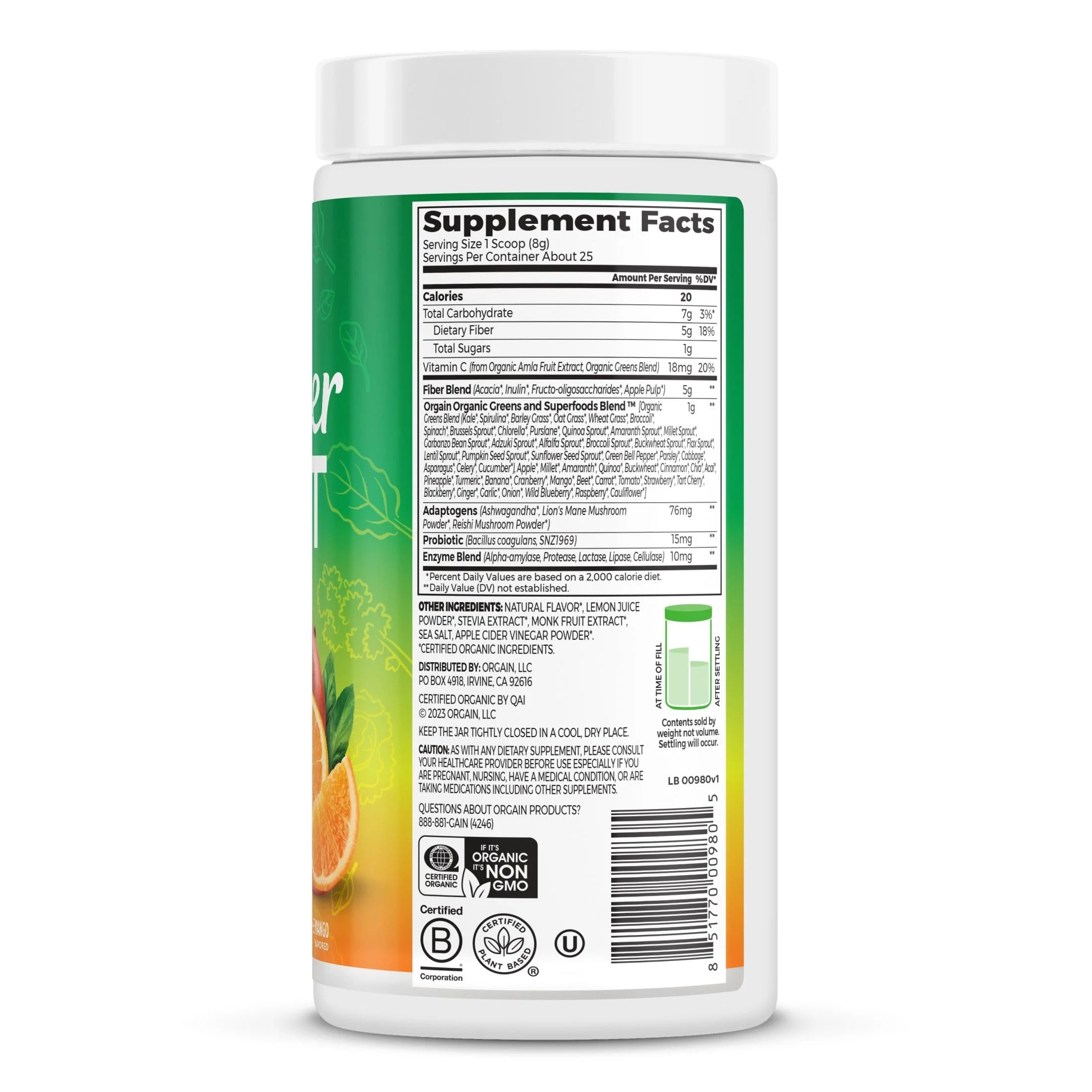 Organic Vegan Fiber Superfood Powder - Orange Mango W6529