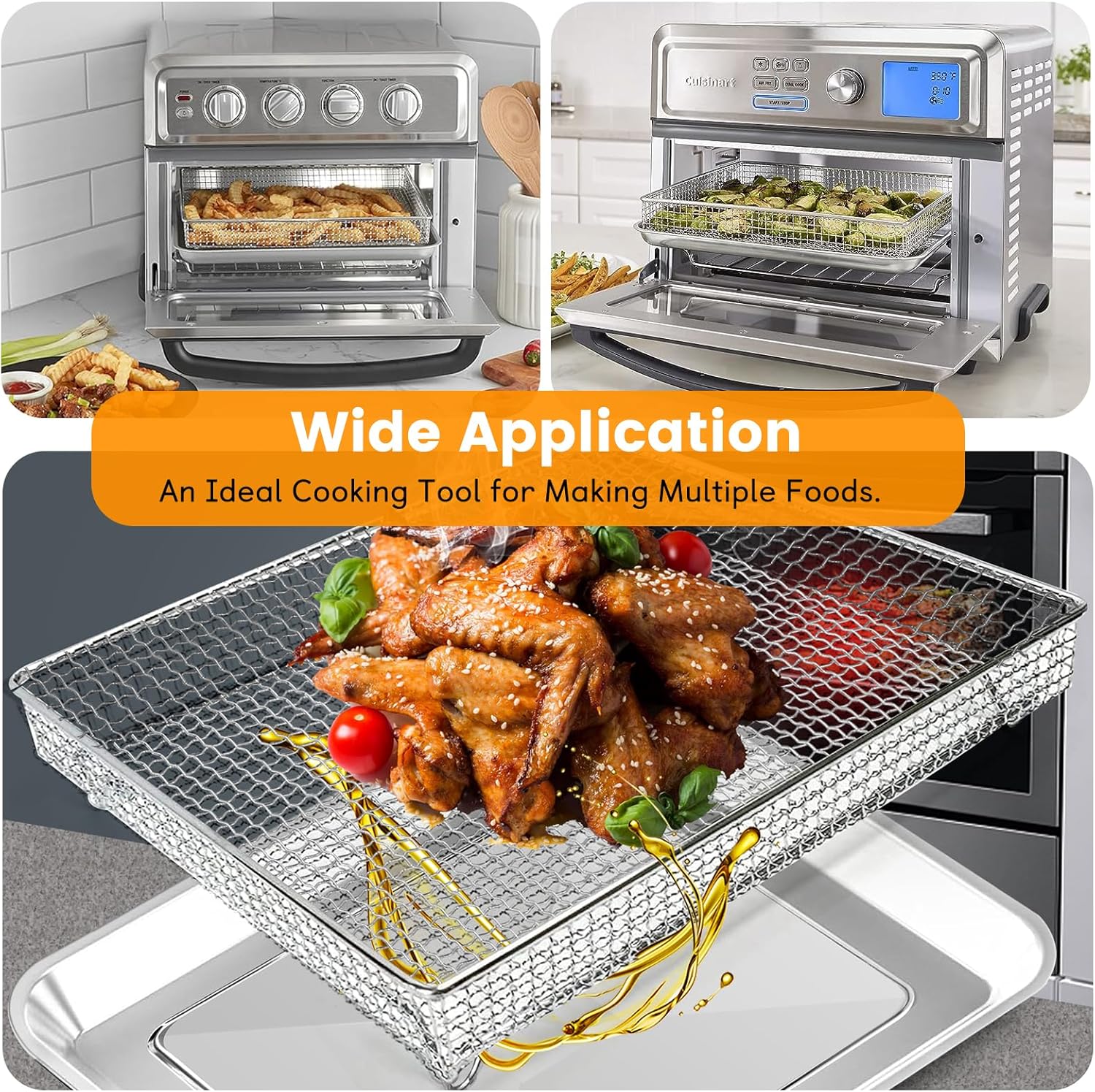 Air Fryer Basket Tray Replacement, 12.2 x 11 Inch Stainless Steel Mesh Rack, Dishwasher Safe T6199