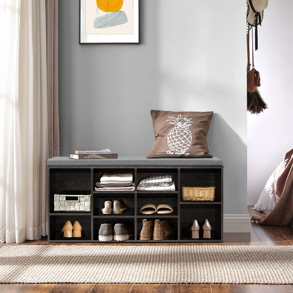 Shoe Storage Bench with 3-Tier Shoe Rack and Adjustable Shelves L2474