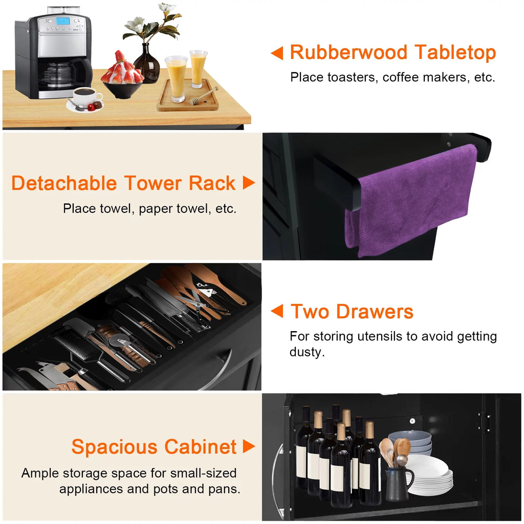 Kitchen Island with Drawers and Storage Cabinet, Rolling Serving Cart with Adjustable Shelves V48557