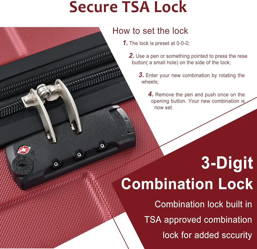 3 Piece Luggage Set, Lightweight Hardshell Spinner Suitcase with TSA Lock G5565