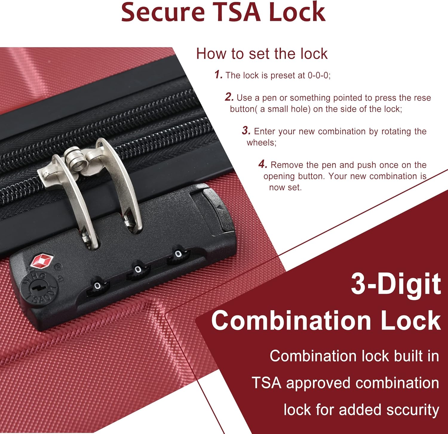 3 Piece Luggage Set, Lightweight Hardshell Spinner Suitcase with TSA Lock G5565