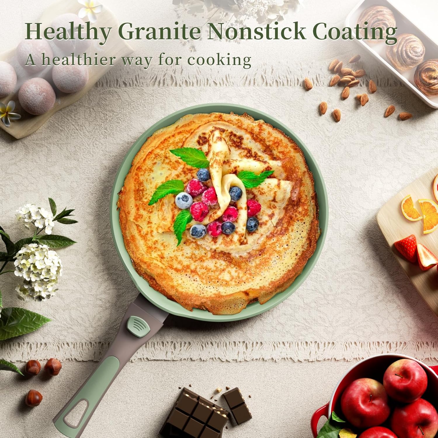 Nonstick Crepe Pan Set with Spreader, 10 & 11 Inch, Detachable Handle F82584