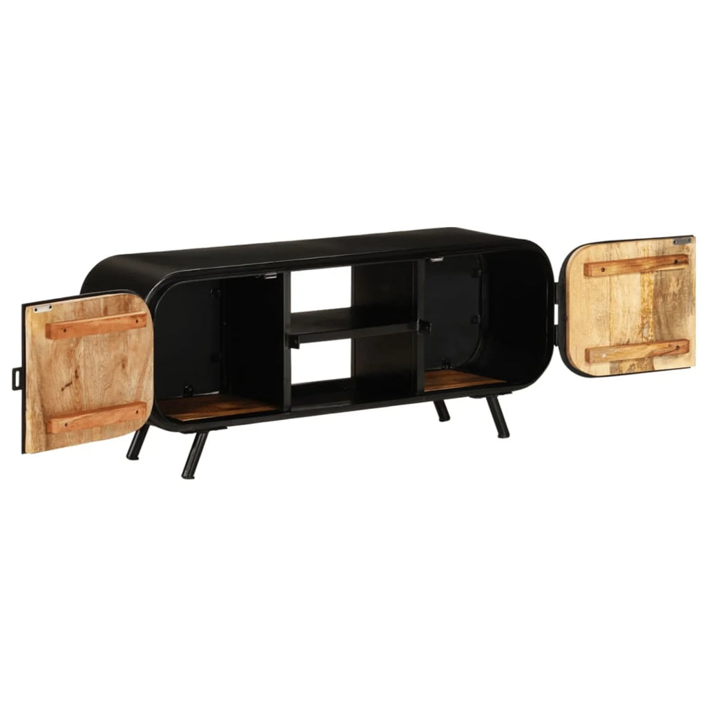 TV Stand with 2 Compartments and 2 Shelves, Mango Wood, Iron Legs K3015