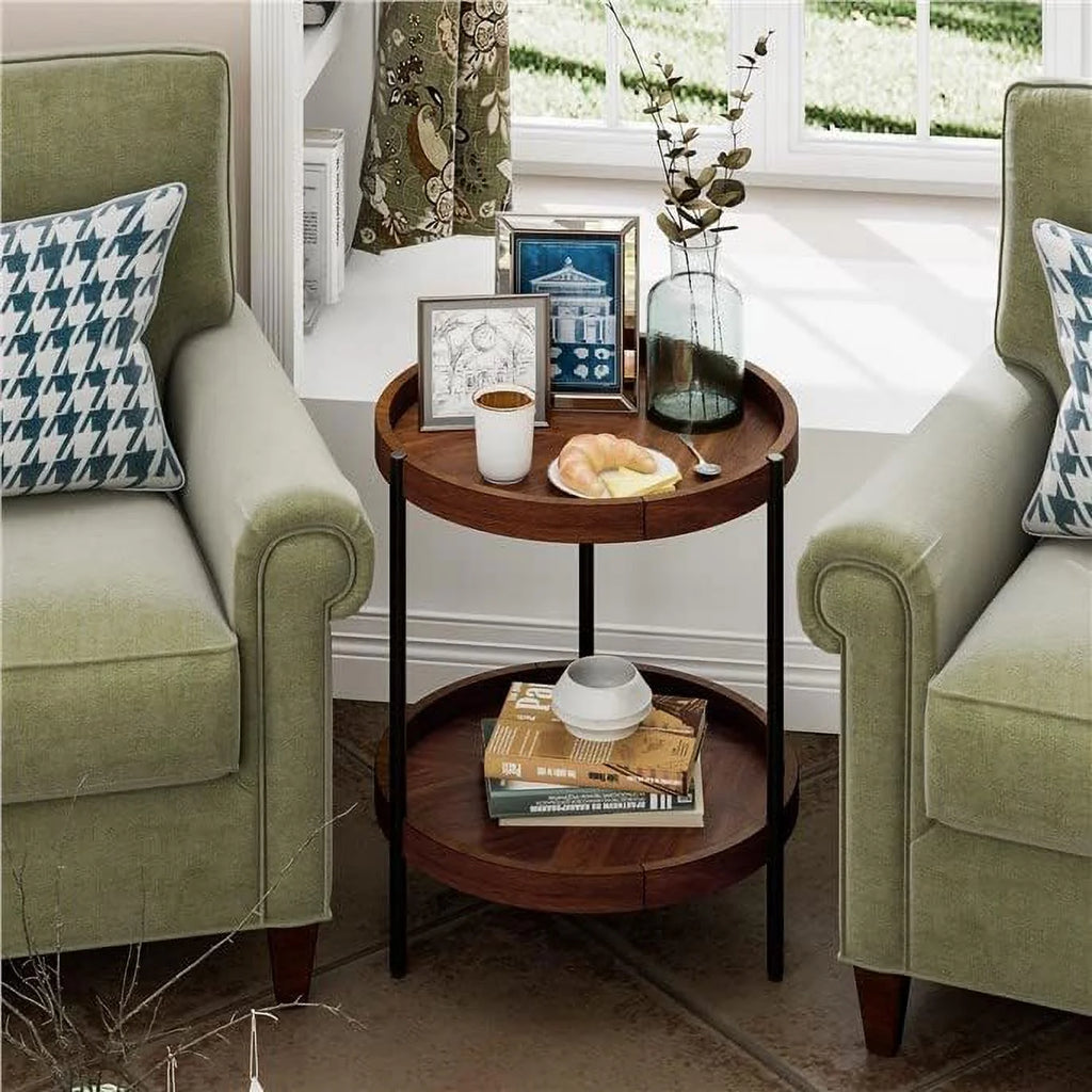 2-Tier Retro Round Side Table with Bottom Shelf U1111
