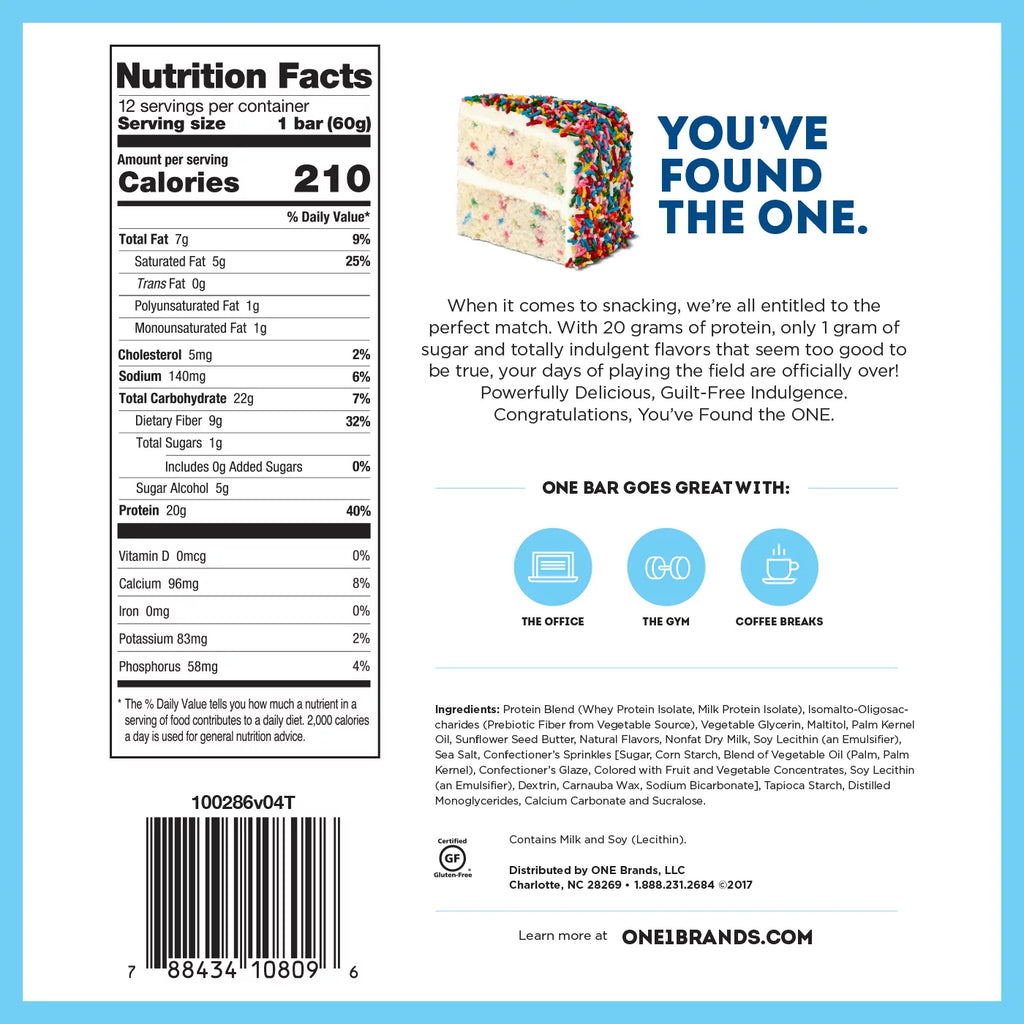 Protein Supplement Bar, Birthday Cake, 20g, 12 Count Y467