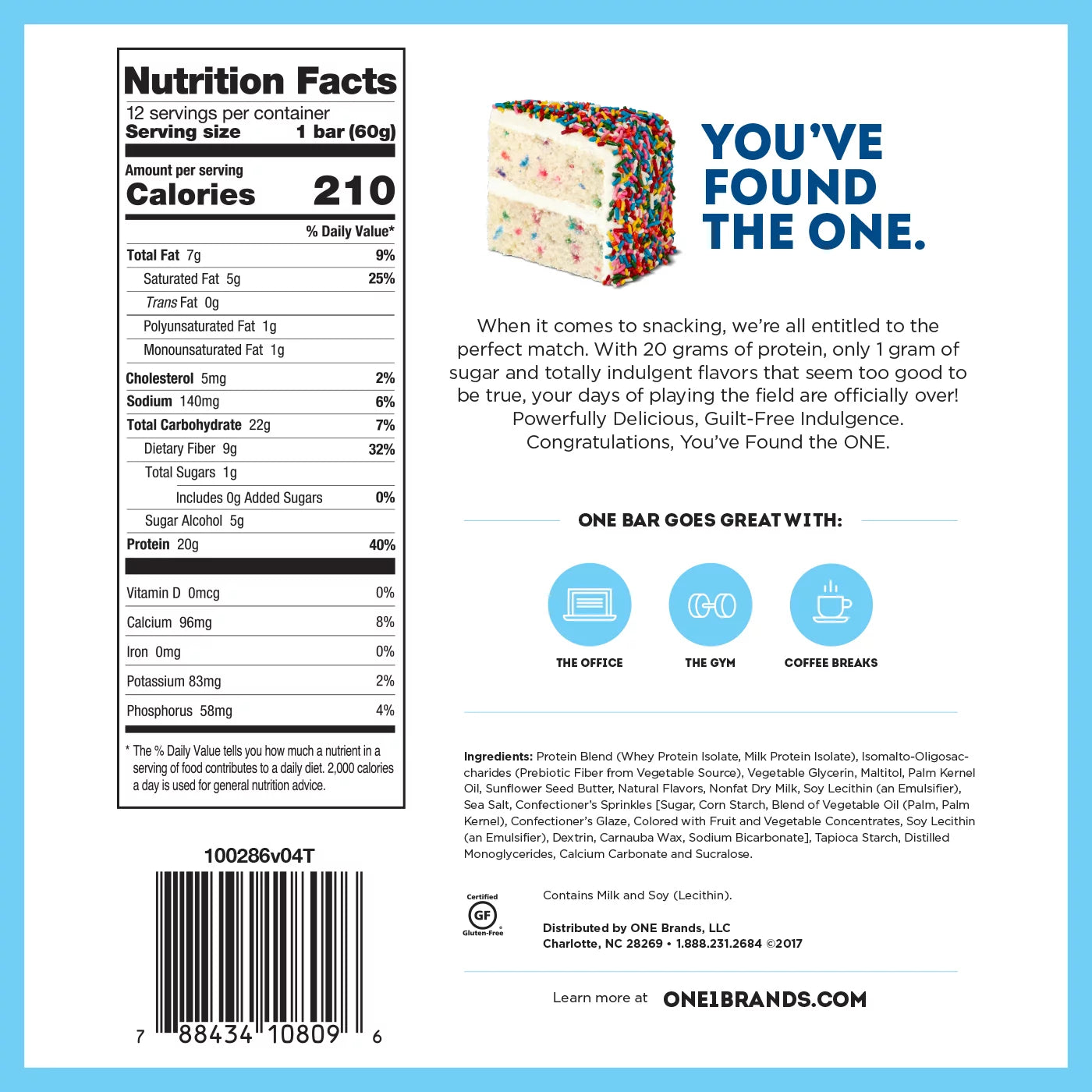 Protein Supplement Bar, Birthday Cake, 20g, 12 Count Y467