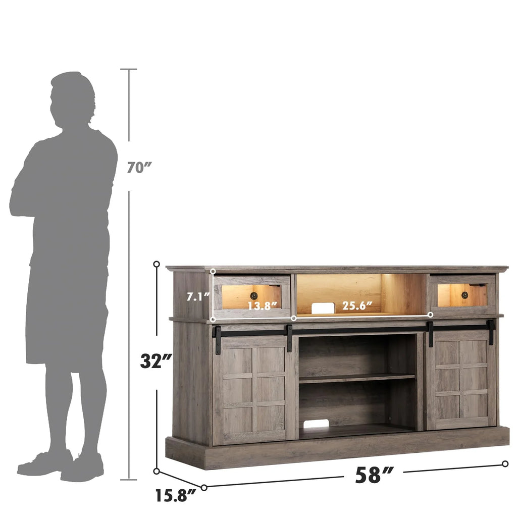 TV Stand with LED Light for TVs Up to 65 Inch, Storage Cabinet, Gray E9214