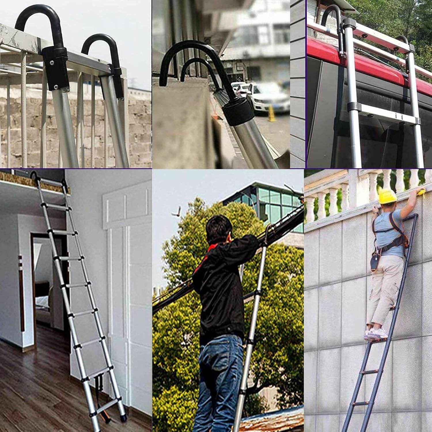Aluminum Telescoping Ladder with Detachable Roof Hooks, 20 FT, Lightweight D360