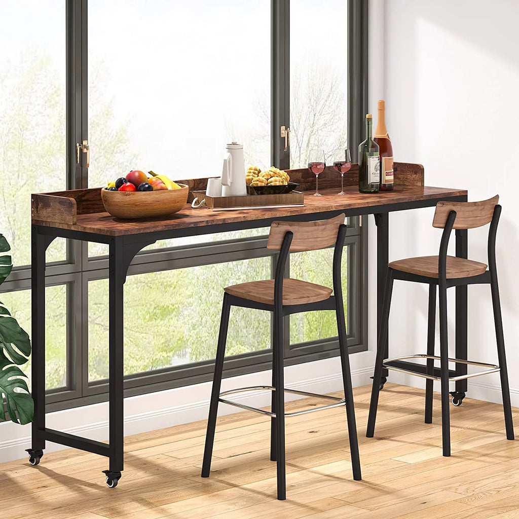 Brown Overbed Table with Wheels, Mobile Desk with Metal Legs Z9651