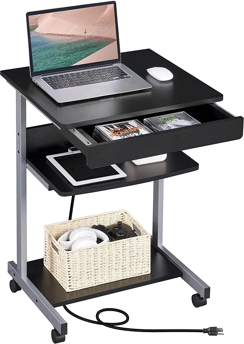 Compact Laptop Desk on Wheels with Power Outlet and USB Ports L185330