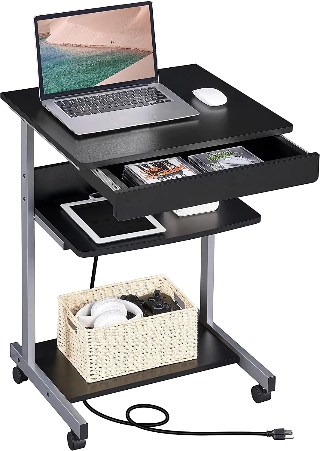 Compact Laptop Desk on Wheels with Power Outlet and USB Ports L185330