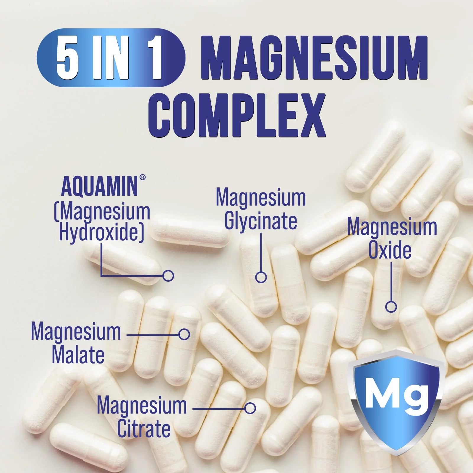 Magnesium Complex 500mg Supplement Capsules for Muscle, Heart, Bone, Nerve Support E184