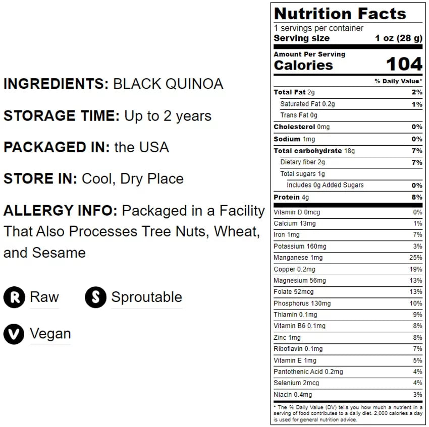 Black Quinoa, 10 Pounds — Raw, Sproutable P5877