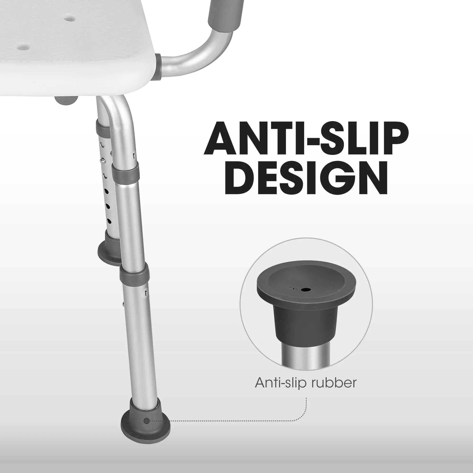 Shower Chair with Back and Padded Armrests, 6-Level Adjustable Height Q673